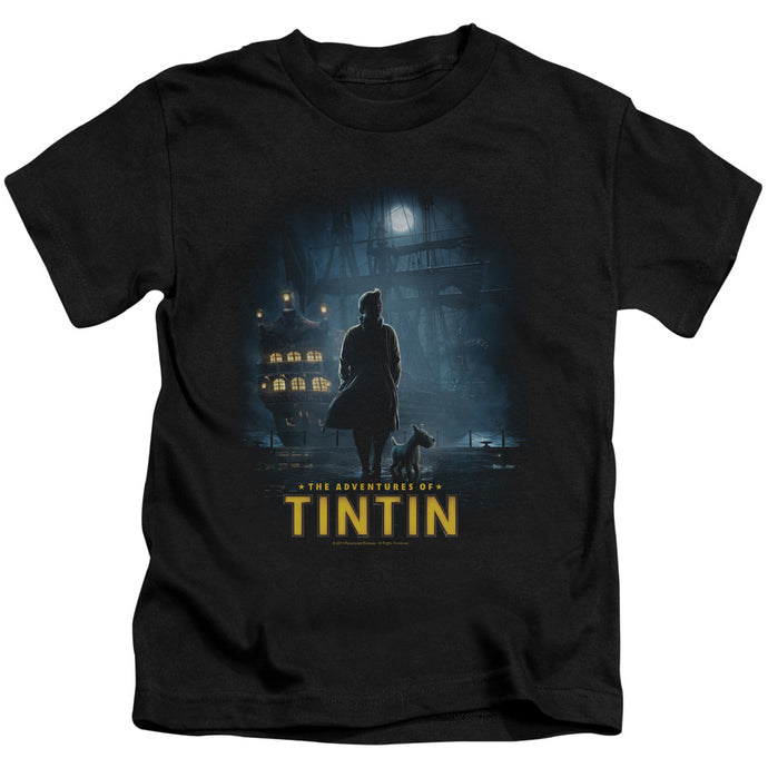 The Adventures Of Tintin Title Poster Juvenile Kids Youth T Shirt Black
