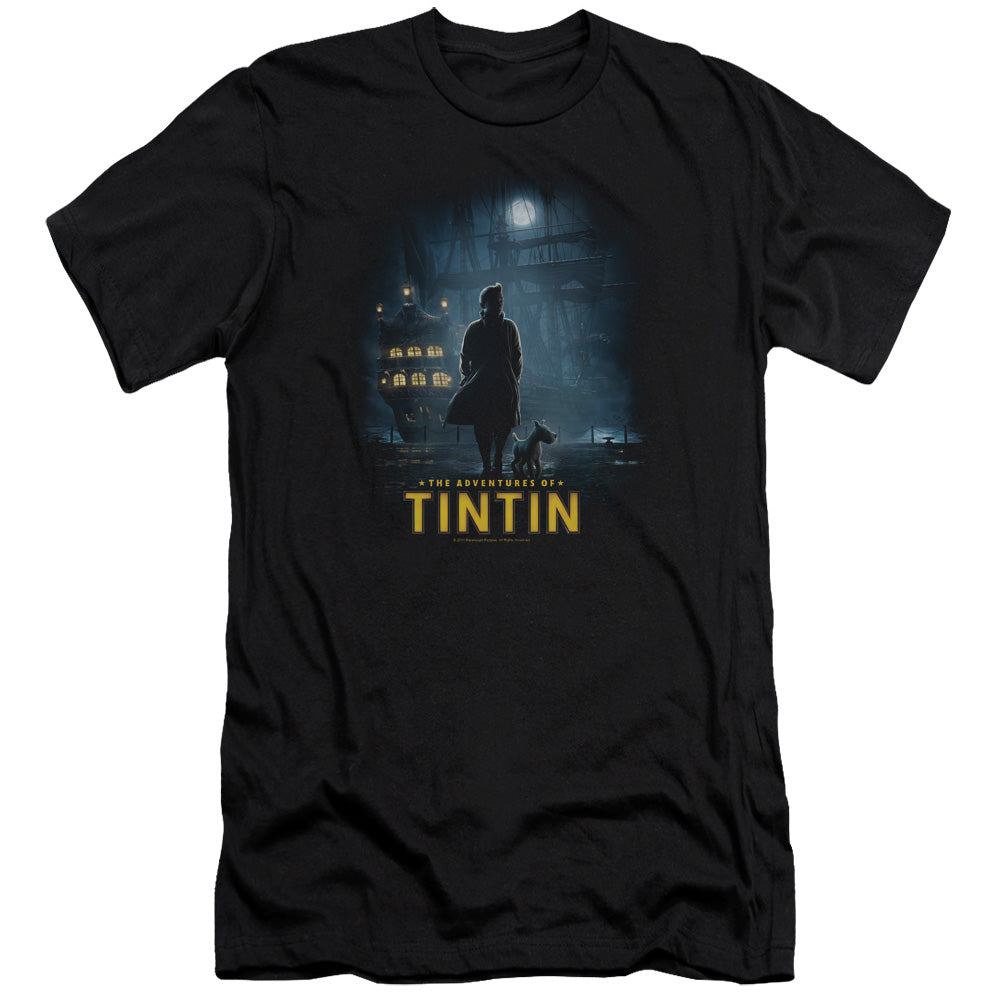 The Adventures Of Tintin Title Poster Premium Bella Canvas Slim Fit Mens T Shirt Black