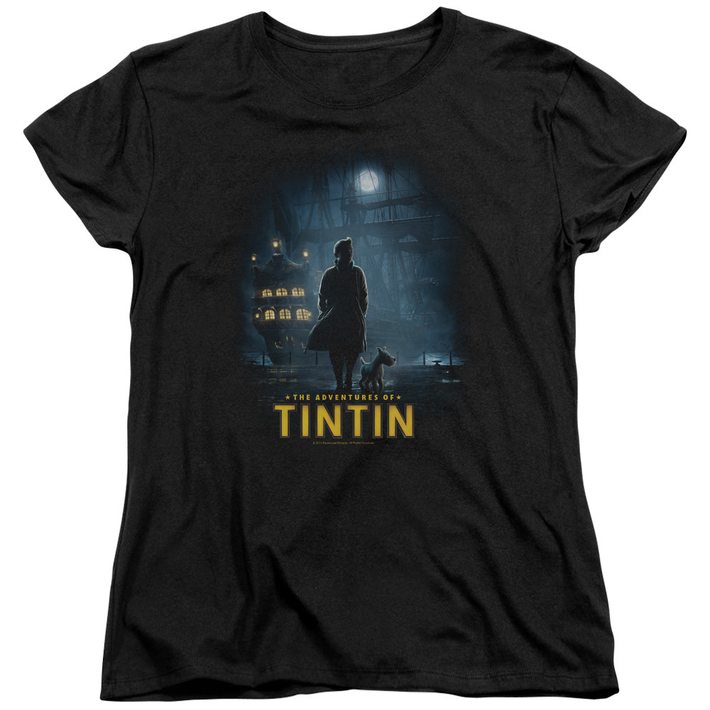 The Adventures Of Tintin Title Poster Womens T Shirt Black