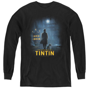 The Adventures Of Tintin Title Poster Long Sleeve Kids Youth T Shirt Black