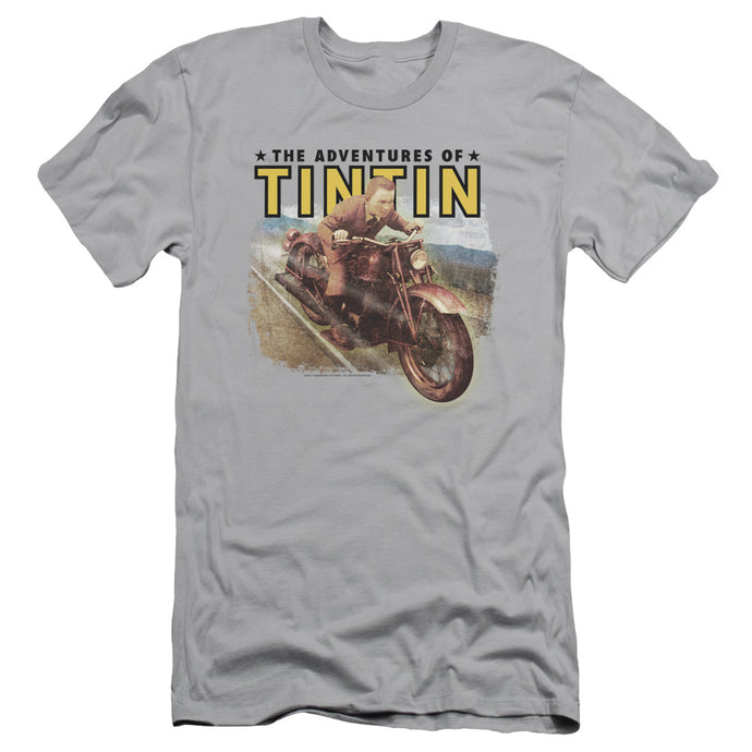 The Adventures Of Tintin Open Road Slim Fit Mens T Shirt Silver