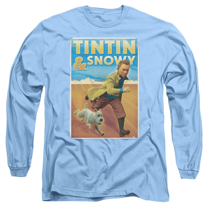 The Adventures Of Tintin The Adventures Of Tintin & Snowy Mens Long Sleeve Shirt Carolina Blue