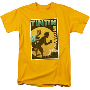 The Adventures Of Tintin Tintin & Snowy Flyer Mens T Shirt Gold