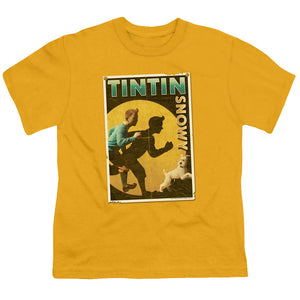 The Adventures Of Tintin The Adventures Of Tintin & Snowy Flyer Kids Youth T Shirt Gold
