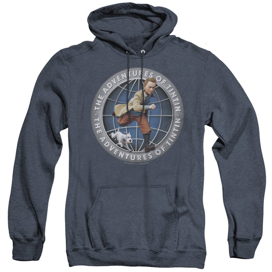 The Adventures Of Tintin Globe Heather Mens Hoodie Navy