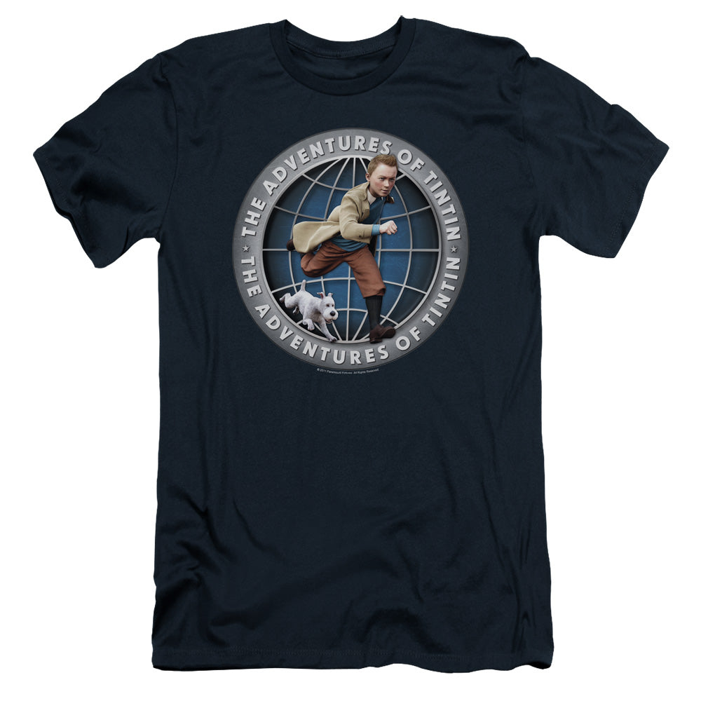 The Adventures Of Tintin Globe Slim Fit Mens T Shirt Navy