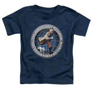 The Adventures Of Tintin Globe Toddler Kids Youth T Shirt Navy