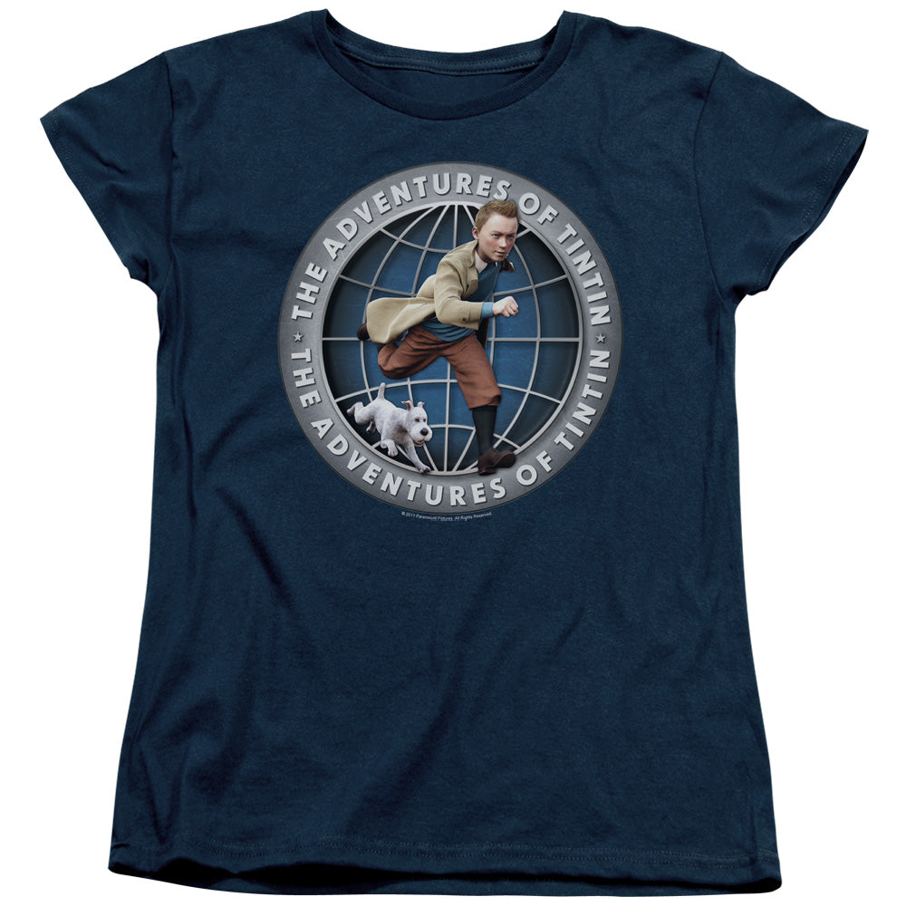 The Adventures Of Tintin Globe Womens T Shirt Navy