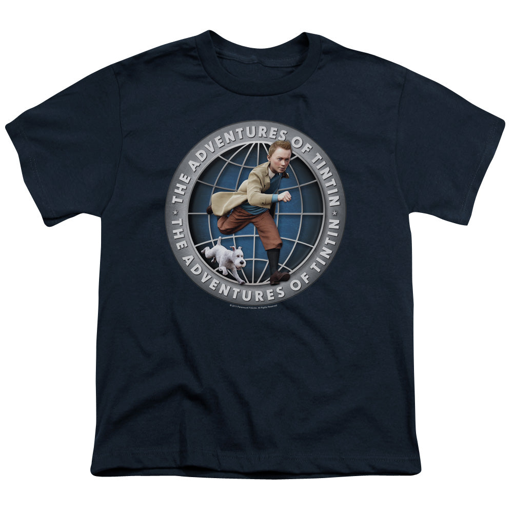 The Adventures Of Tintin Globe Kids Youth T Shirt Navy