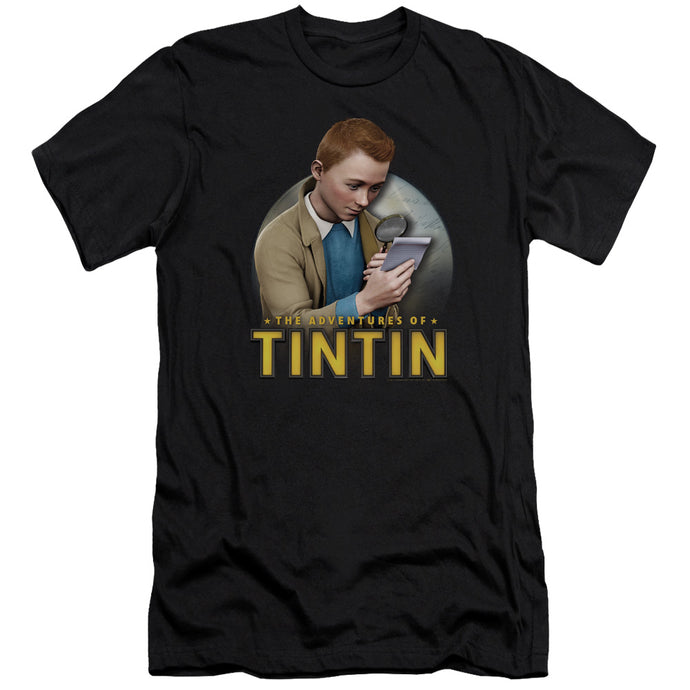 The Adventures Of Tintin Looking For Answers Slim Fit Mens T Shirt Black