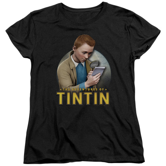 The Adventures Of Tintin Looking For Answers Womens T Shirt Black