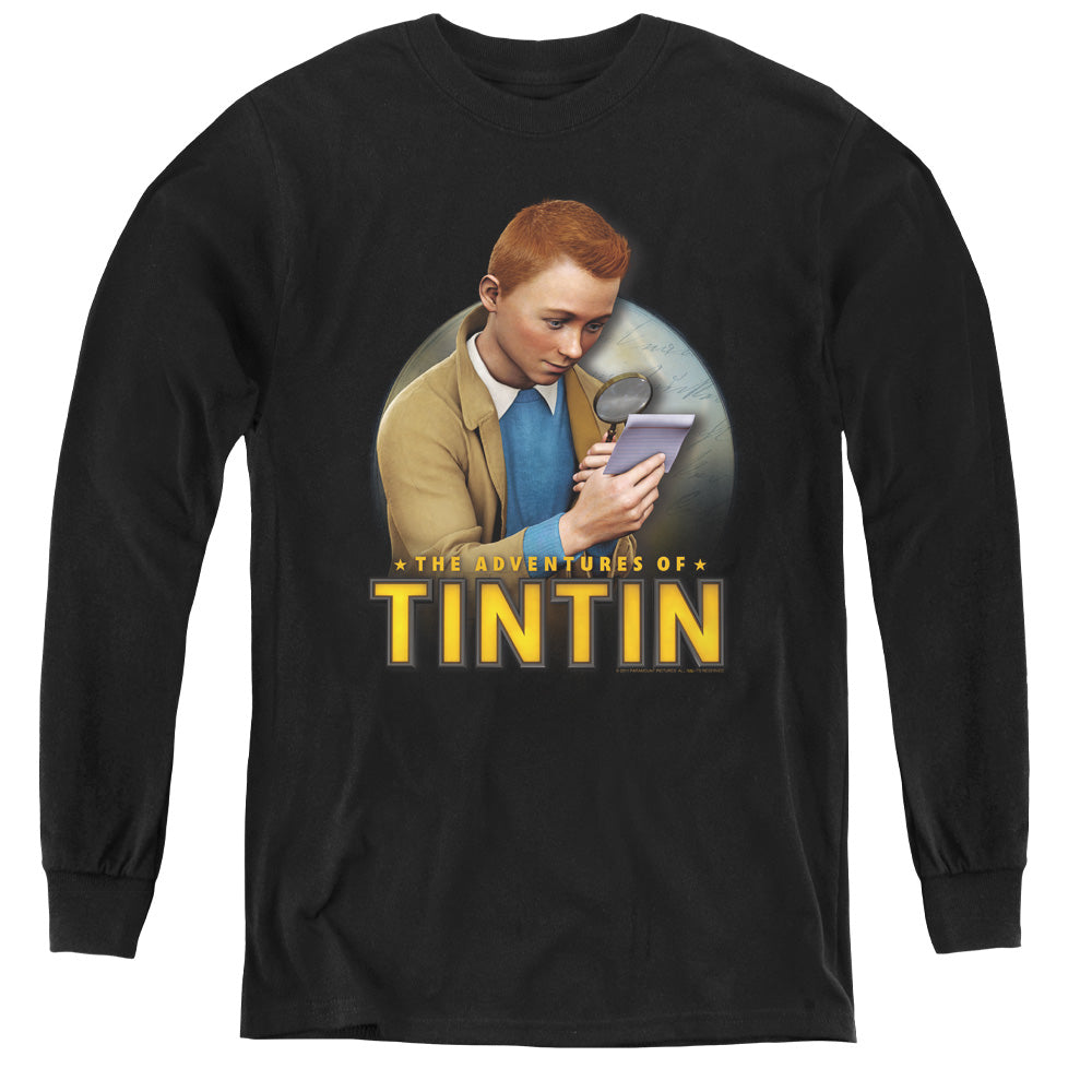 The Adventures Of Tintin Looking For Answers Long Sleeve Kids Youth T Shirt Black
