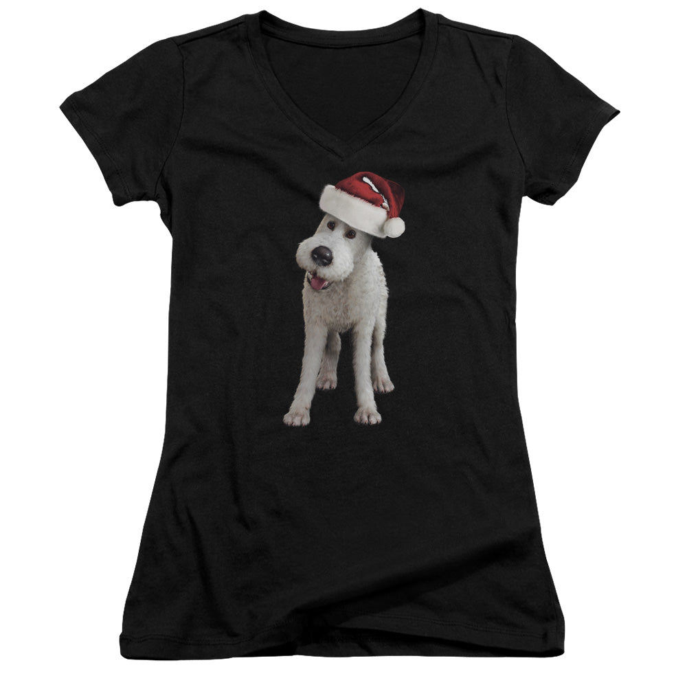 The Adventures Of Tintin Kk Snowy Front Back Print Junior Sheer Cap Sleeve V Neck Womens T Shirt Black