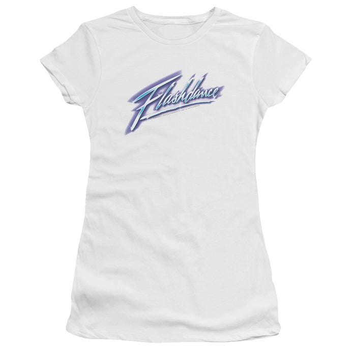 Flashdance Logo Junior Sheer Cap Sleeve Womens T Shirt White