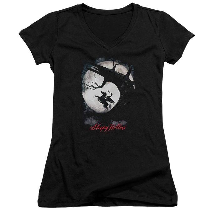Sleepy Hollow Poster Junior Sheer Cap Sleeve V Neck Womens T Shirt Black