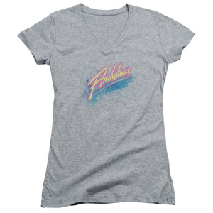 Flashdance Spray Logo Junior Sheer Cap Sleeve V-Neck Womens T Shirt Athletic Heather