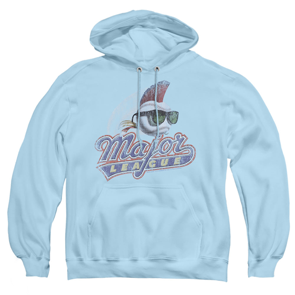 Major League Distressed Logo Mens Hoodie Light Blue Officially Licensed
