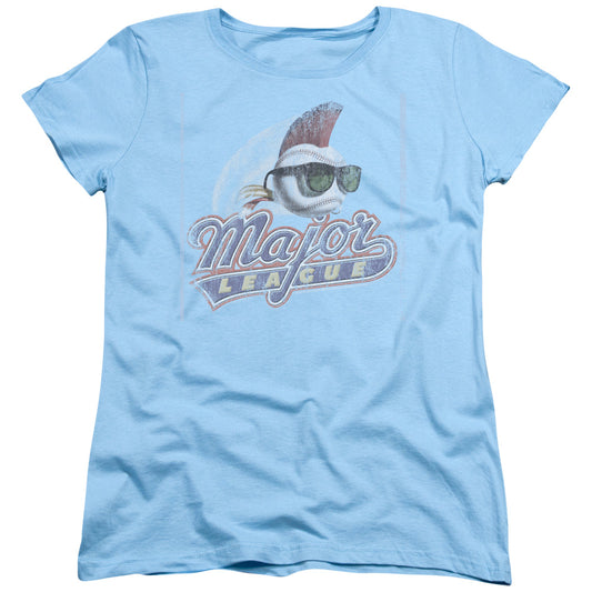 Major League Distressed Logo Womens T Shirt Light Blue