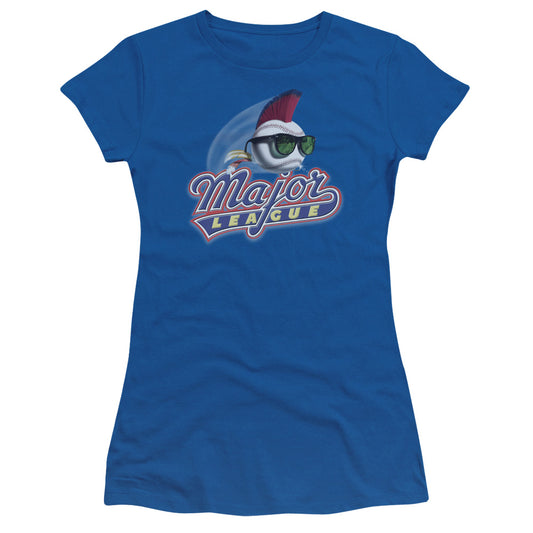 Major League Title Junior Sheer Cap Sleeve Womens T Shirt Royal Blue