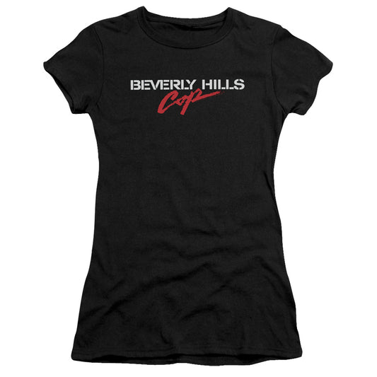 Beverly Hills Cop Logo Junior Sheer Cap Sleeve Womens T Shirt Black