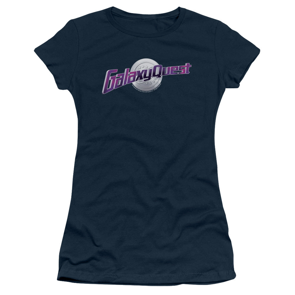 Galaxy Quest Logo Junior Sheer Cap Sleeve Womens T Shirt Navy Blue