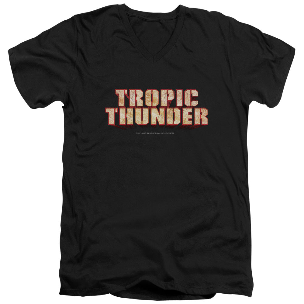 Tropic Thunder Title Mens Slim Fit V-Neck T Shirt Black