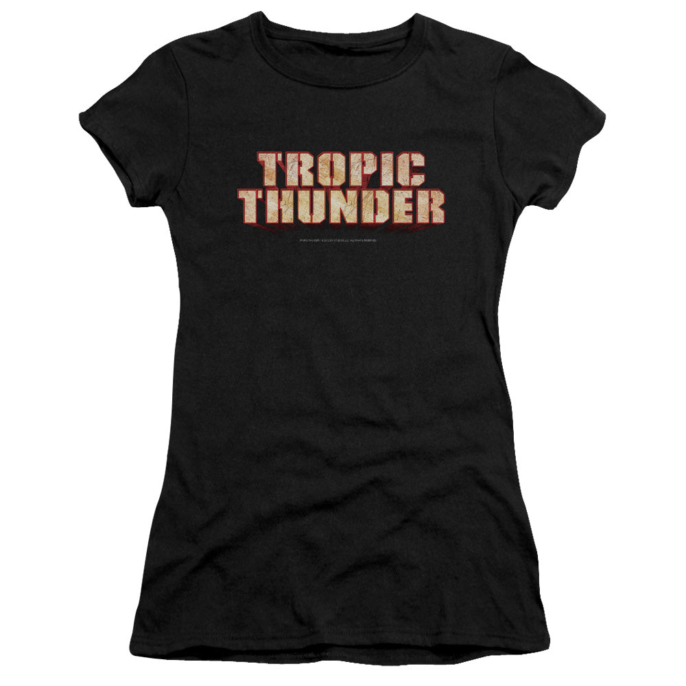 Tropic Thunder Title Junior Sheer Cap Sleeve Womens T Shirt Black