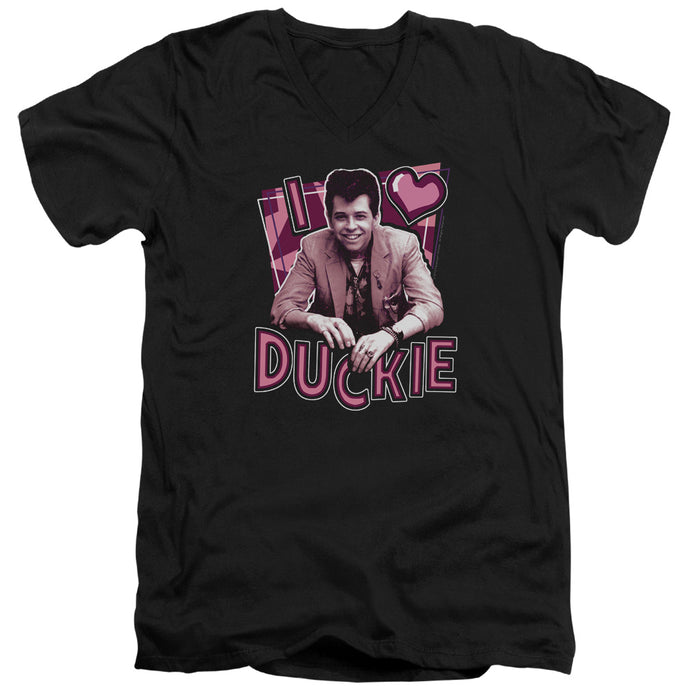 Pretty In Pink I Heart Duckie Mens Slim Fit V-Neck T Shirt Black