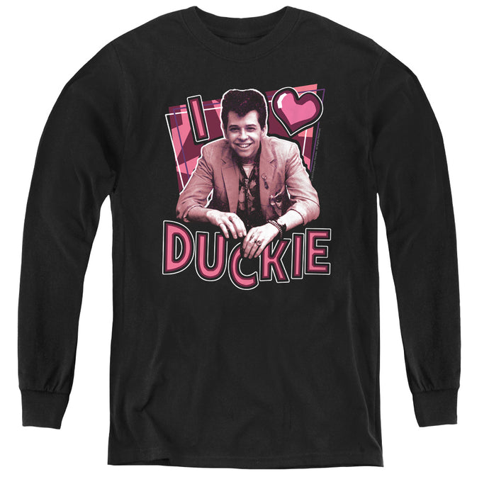 Pretty In Pink I Heart Duckie Long Sleeve Kids Youth T Shirt Black
