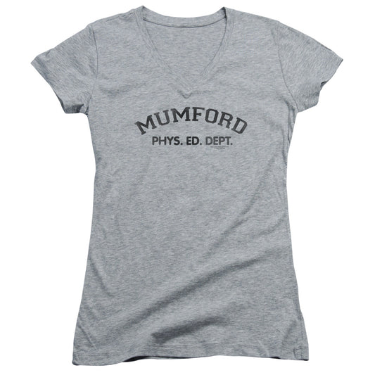 Beverly Hills Cop Mumford Junior Sheer Cap Sleeve V-Neck Womens T Shirt Athletic Heather