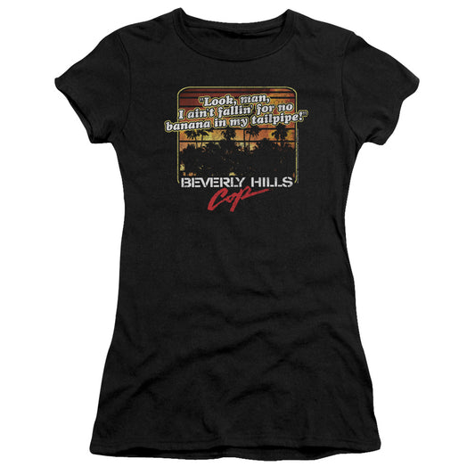 Beverly Hills Cop Banana In My Tailpipe Junior Sheer Cap Sleeve Womens T Shirt Black