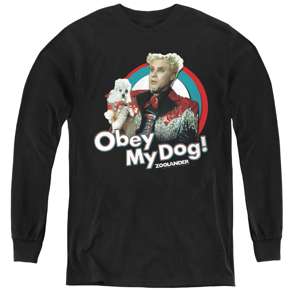 Zoolander Obey My Dog Long Sleeve Kids Youth T Shirt Black