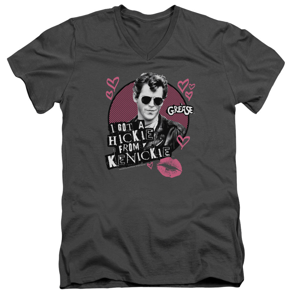 Grease Kenickie Mens Slim Fit V-Neck T Shirt Charcoal