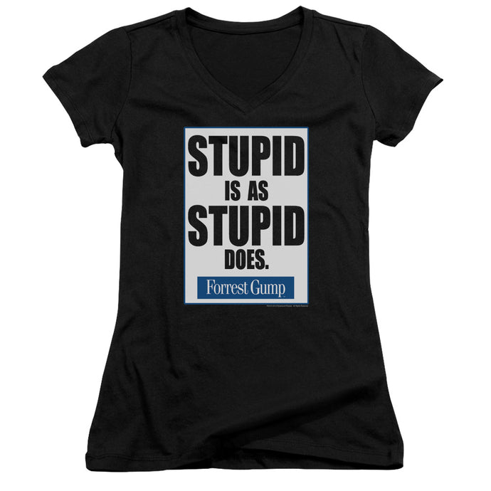 Forrest Gump Stupid Is Junior Sheer Cap Sleeve V-Neck Womens T Shirt Black