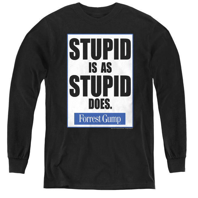 Forrest Gump Stupid Is Long Sleeve Kids Youth T Shirt Black