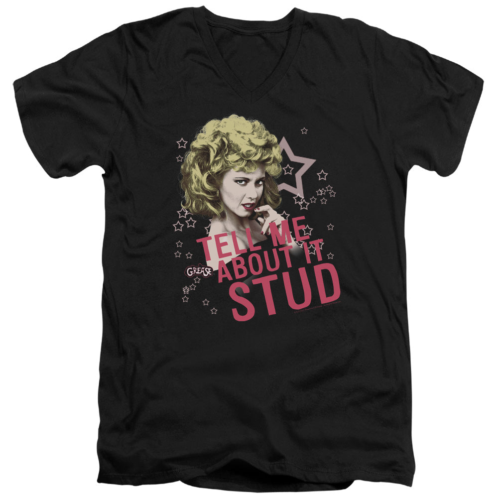 Grease Tell Me About It Stud Mens Slim Fit V-Neck T Shirt Black