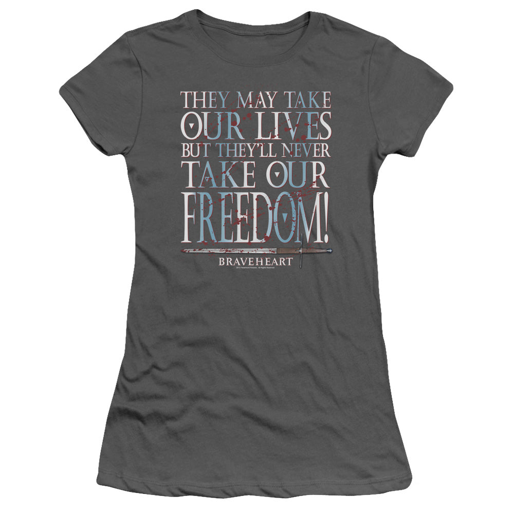 Braveheart Freedom Junior Sheer Cap Sleeve Womens T Shirt Charcoal