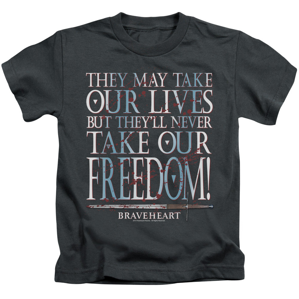 Braveheart Freedom Juvenile Kids Youth T Shirt Charcoal
