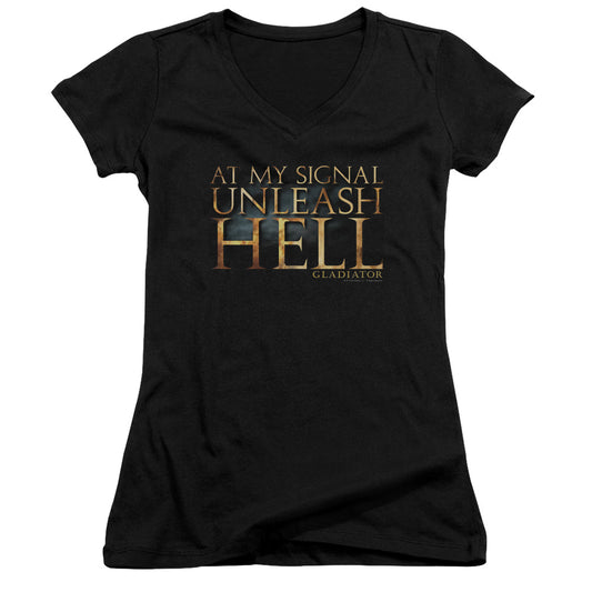 Gladiator Unleash Hell Junior Sheer Cap Sleeve V-Neck Womens T Shirt Black