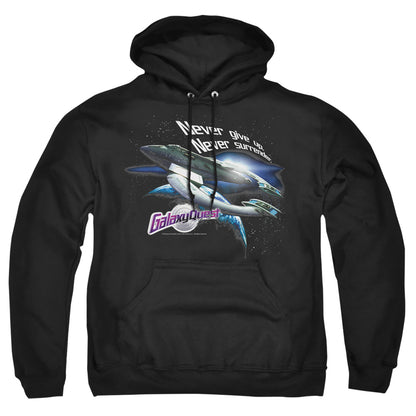 Galaxy Quest Never Surrender Mens Hoodie Black Officially Licensed