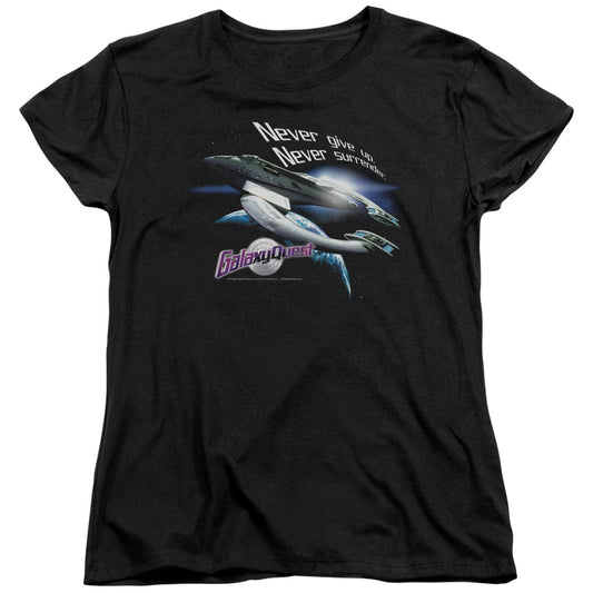 Galaxy Quest Never Surrender Womens T Shirt Black