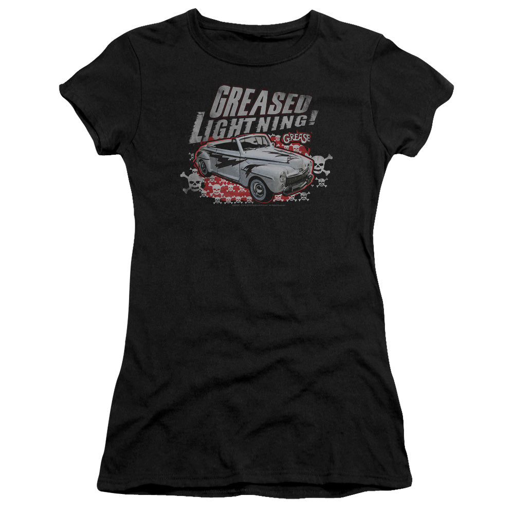 Grease Greased Lightening Junior Sheer Cap Sleeve Womens T Shirt Black