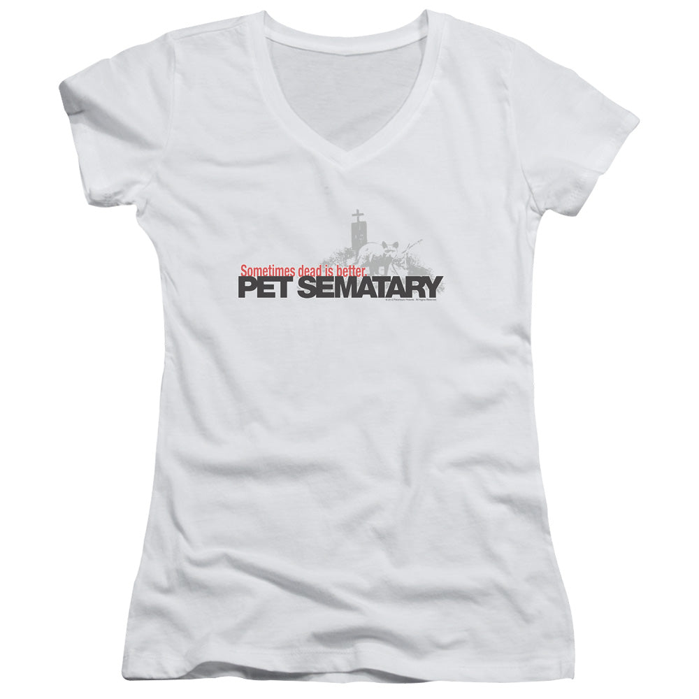 Pet Sematary Logo Junior Sheer Cap Sleeve V-Neck Womens T Shirt White