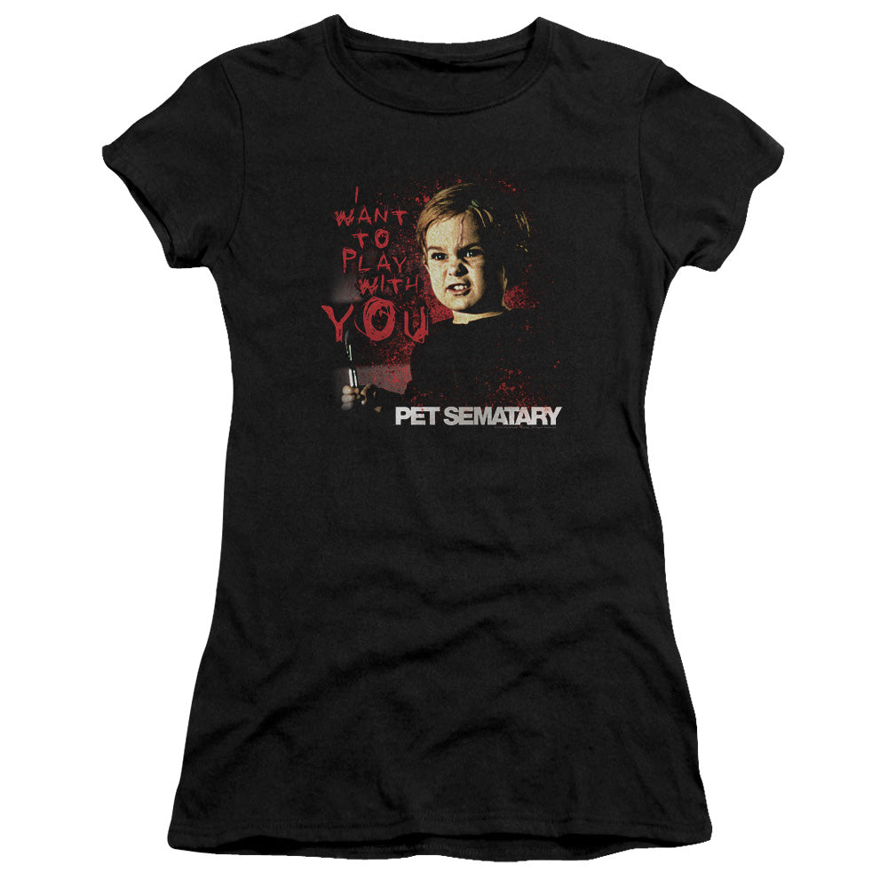 Pet Sematary I Want To Play Junior Sheer Cap Sleeve Womens T Shirt Black