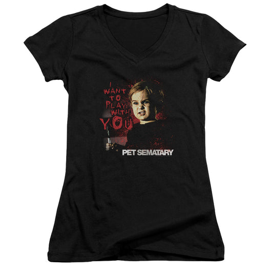 Pet Sematary I Want To Play Junior Sheer Cap Sleeve V-Neck Womens T Shirt Black