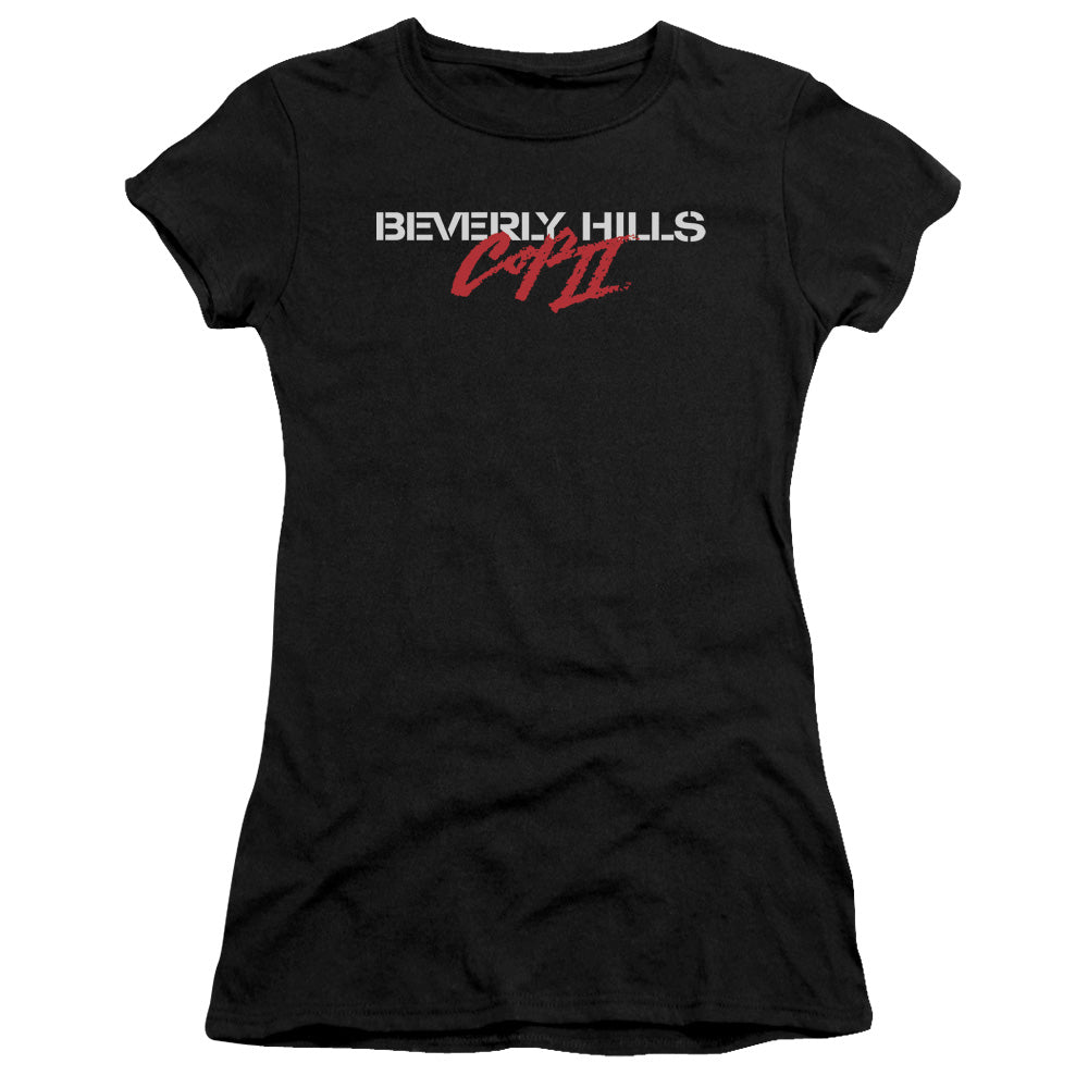 Beverly Hills Cop II Logo Junior Sheer Cap Sleeve Womens T Shirt Black