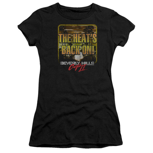 Beverly Hills Cop II The Heats Back Junior Sheer Cap Sleeve Womens T Shirt Black