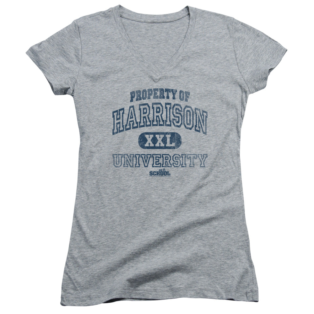 Old School Property Of Harrison Junior Sheer Cap Sleeve V-Neck Womens T Shirt Athletic Heather