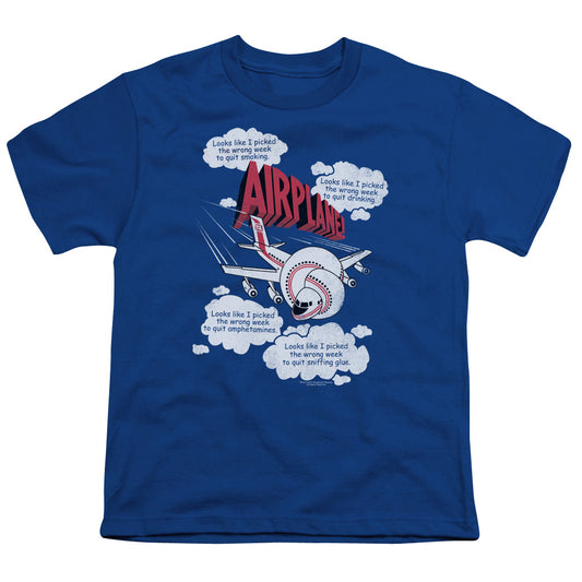 Airplane! Picked The Wrong Day Kids Youth T Shirt Royal Blue