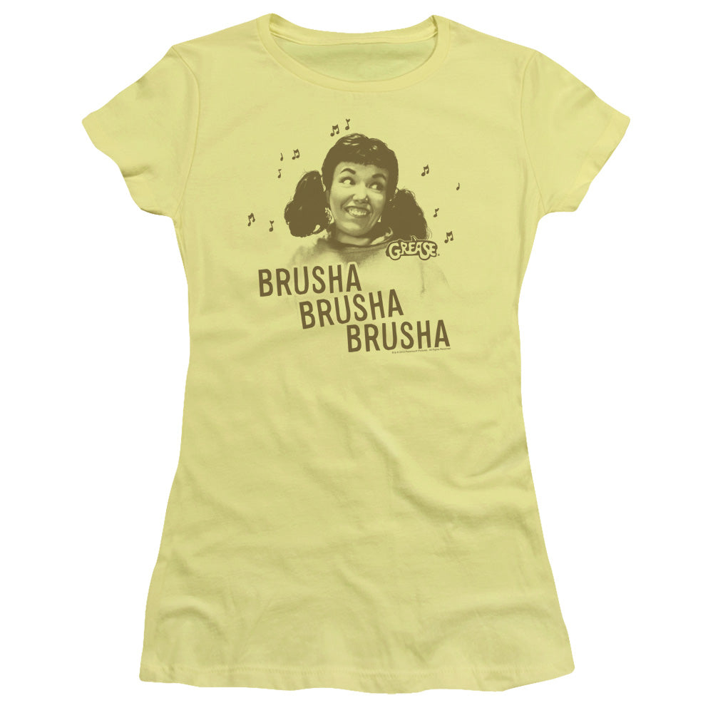 Grease Brusha Brusha Brusha Junior Sheer Cap Sleeve Womens T Shirt Yellow